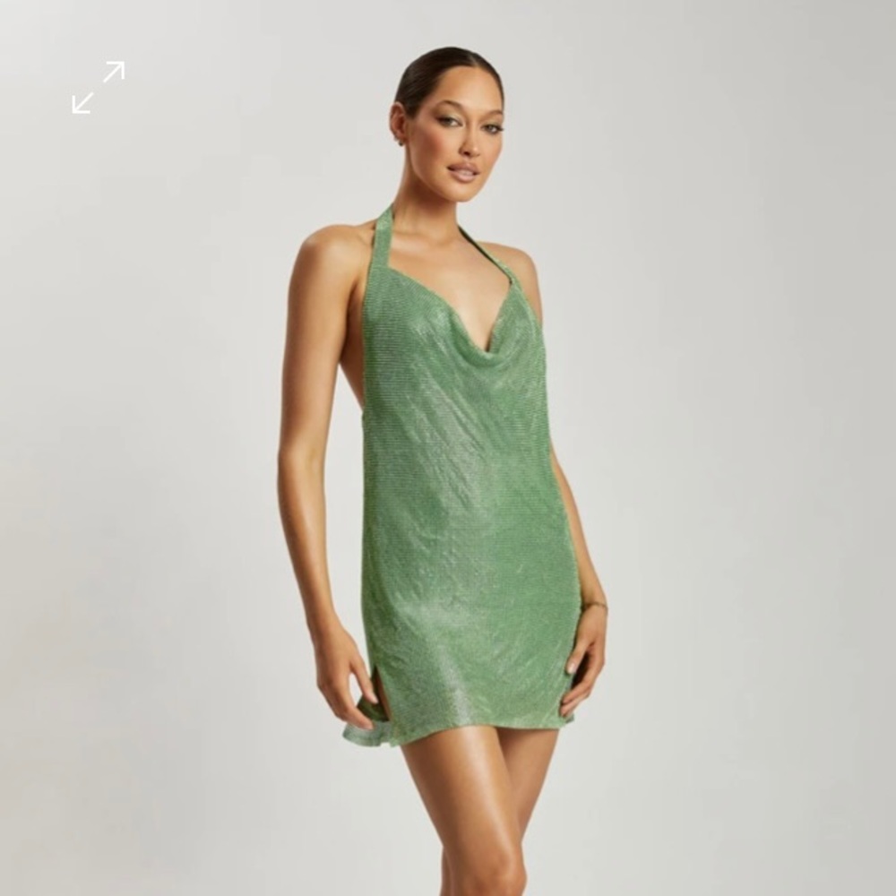 Meshki Meilani low back diamanté mesh mini dress green